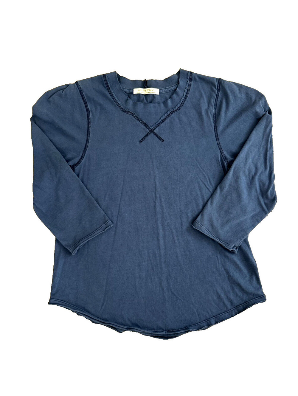 Free People WE THE FREE Clover Puff Shoulder Top Blue Large